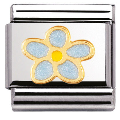 Nomination Classic Link with Enamel Forget-Me-Not Flower in Yellow Gold Tone
