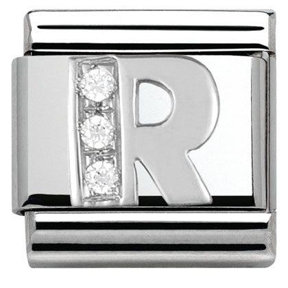 Nomination Classic Link with CZ Letter 'R'