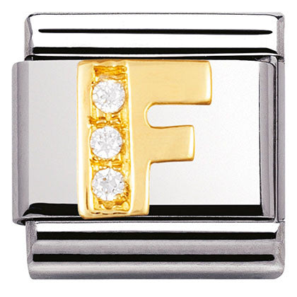 Nomination Classic Link with CZ Letter 'F' in Yellow Gold Tone
