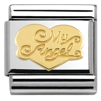 Nomination Classic Link with 'My Angel' Heart in Yellow Gold Tone