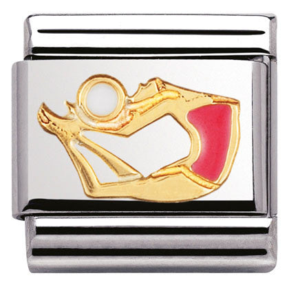 Nomination Classic Link with Enamel Red Gymnast in Yellow Gold Tone