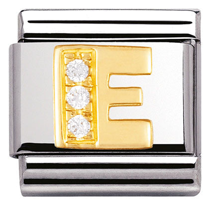 Nomination Classic Link with CZ Letter 'E' in Yellow Gold Tone