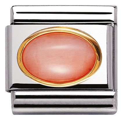 Nomination Classic Link with Pink Coral Oval Stone in Yellow Gold Tone