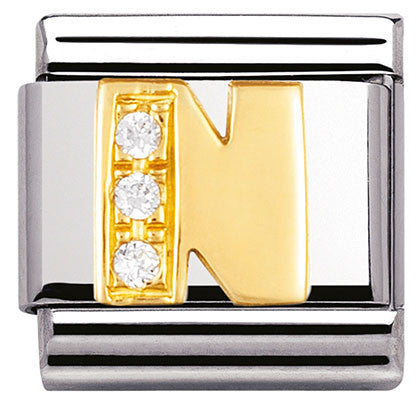 Nomination Classic Link with CZ Letter 'N' in Yellow Gold Tone