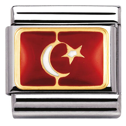 Nomination Classic Link with Enamel Turkey Flag in Yellow Gold Tone