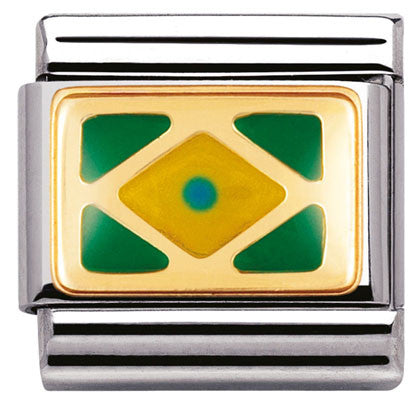 Nomination Classic Link with Brazil Flag in Yellow Gold Tone