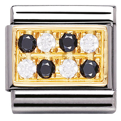 Nomination Classic Link with CZ Black & White Pave in Yellow Gold Tone