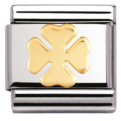 Nomination Classic Link with Four-Leaf Clover in Yellow Gold Tone