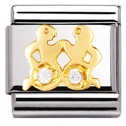 Nomination Classic Link with CZ Gemini Symbol in Yellow Gold Tone