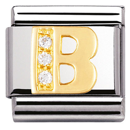 Nomination Classic Link with CZ Letter 'B' in Yellow Gold Tone