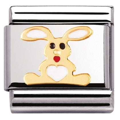 Nomination Classic Link with Enamel White Rabbit in Yellow Gold Tone