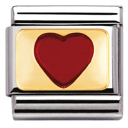Nomination Classic Link with Enamel Red Heart in Yellow Gold Tone