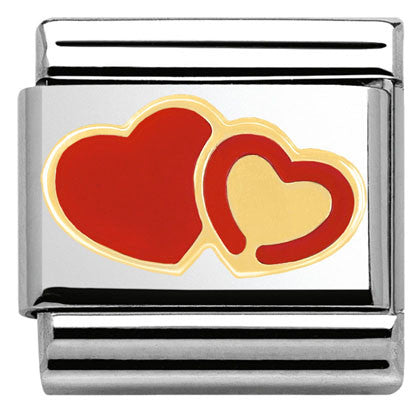 Nomination Classic Link with Enamel Double Hearts Series in Yellow Gold Tone