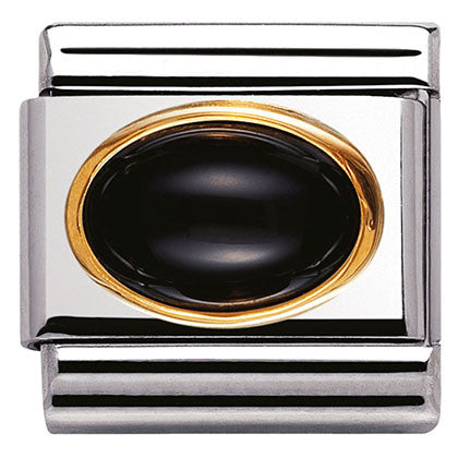 Nomination Classic Link with Black Agate Oval Stone in Yellow Gold Tone