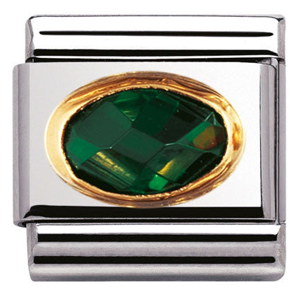 Nomination Classic Link with Faceted Emerald Green CZ Oval in Yellow Gold Tone