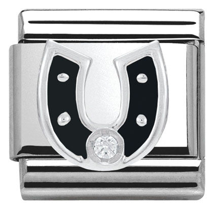 Nomination Classic Link with CZ Black Horseshoe