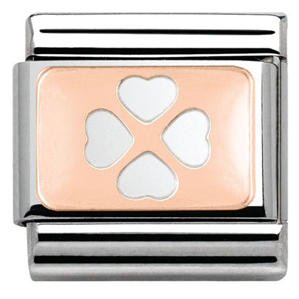 Nomination Classic Link with Four-Leaf Clover in Rose Gold Tone