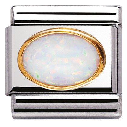 Nomination Classic Link with White Opal Oval Stone in Yellow Gold Tone