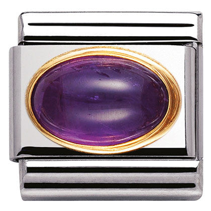Nomination Classic Link with Amethyst Oval Stone in Yellow Gold Tone