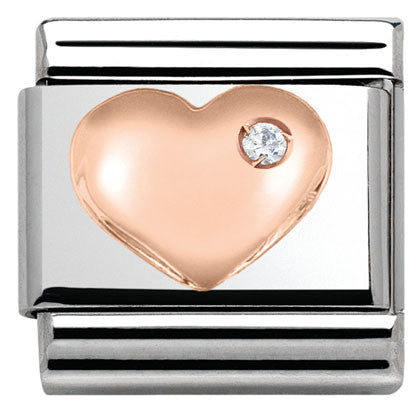 Nomination Classic Link with Heart & CZ Stone in Rose Gold Tone