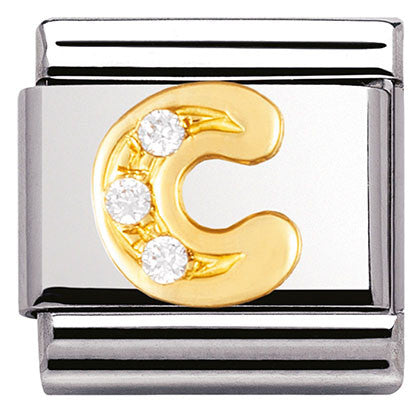 Nomination Classic Link with CZ Letter 'C' in Yellow Gold Tone